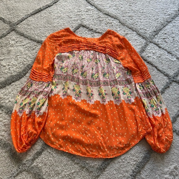 Maeve Anthropologie Ceresco Peasant top floral blouse orange boho XS - Picture 6 of 7